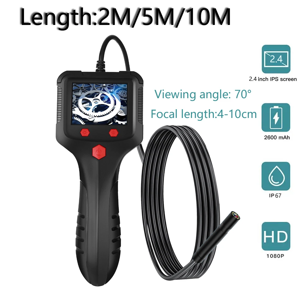 

2.4'' IPS Screen Industrial Endoscope Camera HD1080P 2m/5m/10m Meter Hard Cable Pipe Sewer Inspection Borescope IP68 Waterproof