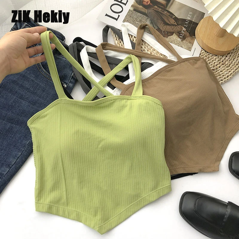 

Zik Hekiy Women lrregular Short Section Sleeveless Brassiere Undershirt Women Autumn Fashionable And Versatile Gray Halter Tops