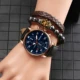 New 3 Pcs Men's Watch Set Personalized Vintage Bracelet Blue Large Dial Leisure Quartz Wristwatch Gift Box Birthday for Husband Other Image