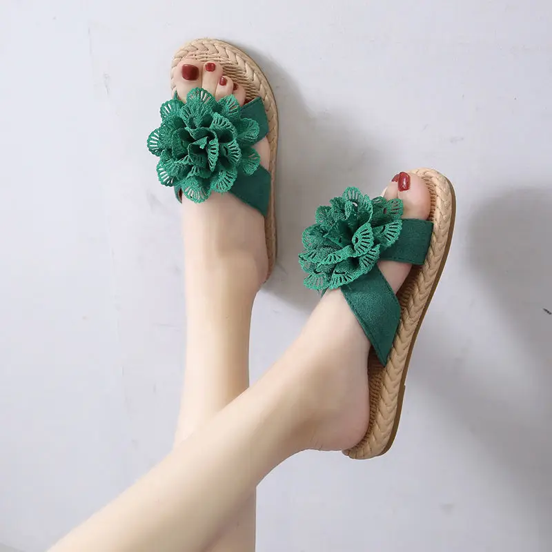 

2023 Summer Bohemian Flowers Slippers Women's Anti-slip Comfort Flat Bottom Slippers Casual Soft Bottom Beach Shoes Flip Flops