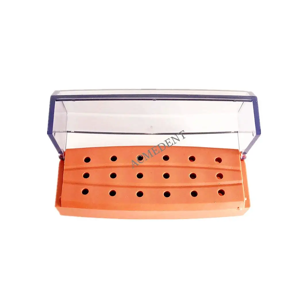 

18 Holes Dental Diamond Burs Disinfection Holder Block Buffing Drill Bur Box Sand/Grind Head Drill Plastic Case Orange Color