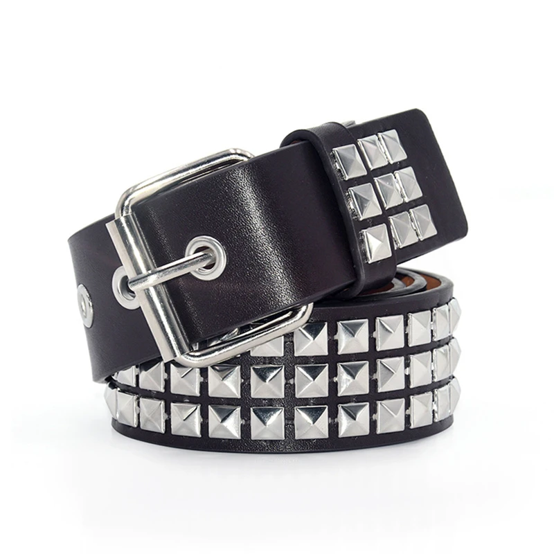 

Luxury Square Bead Rivet Belt Metal Pyramid Straps Men and Women Punk Rock Hardware Jeans Designer Female Waist Belts 2023 New