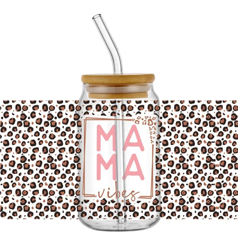 Мамины Леопардовый принт УФ DTF наклейка для стеклянной чашки может обернуть