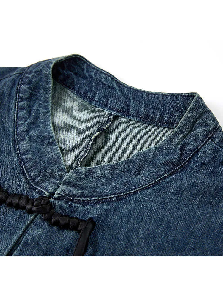 Женская джинсовая водолазка на пуговицах голубая Повседневная Блузка в