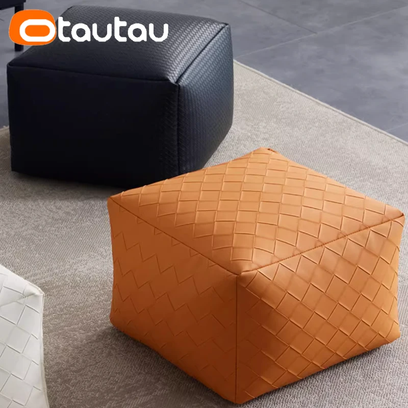 Квадратный клетчатый пуф OTAUTAU из искусственной кожи, оттоманка, табурет, боковая подставка для ног, Напольное сиденье, мешочек, футон с наполнителем JD012