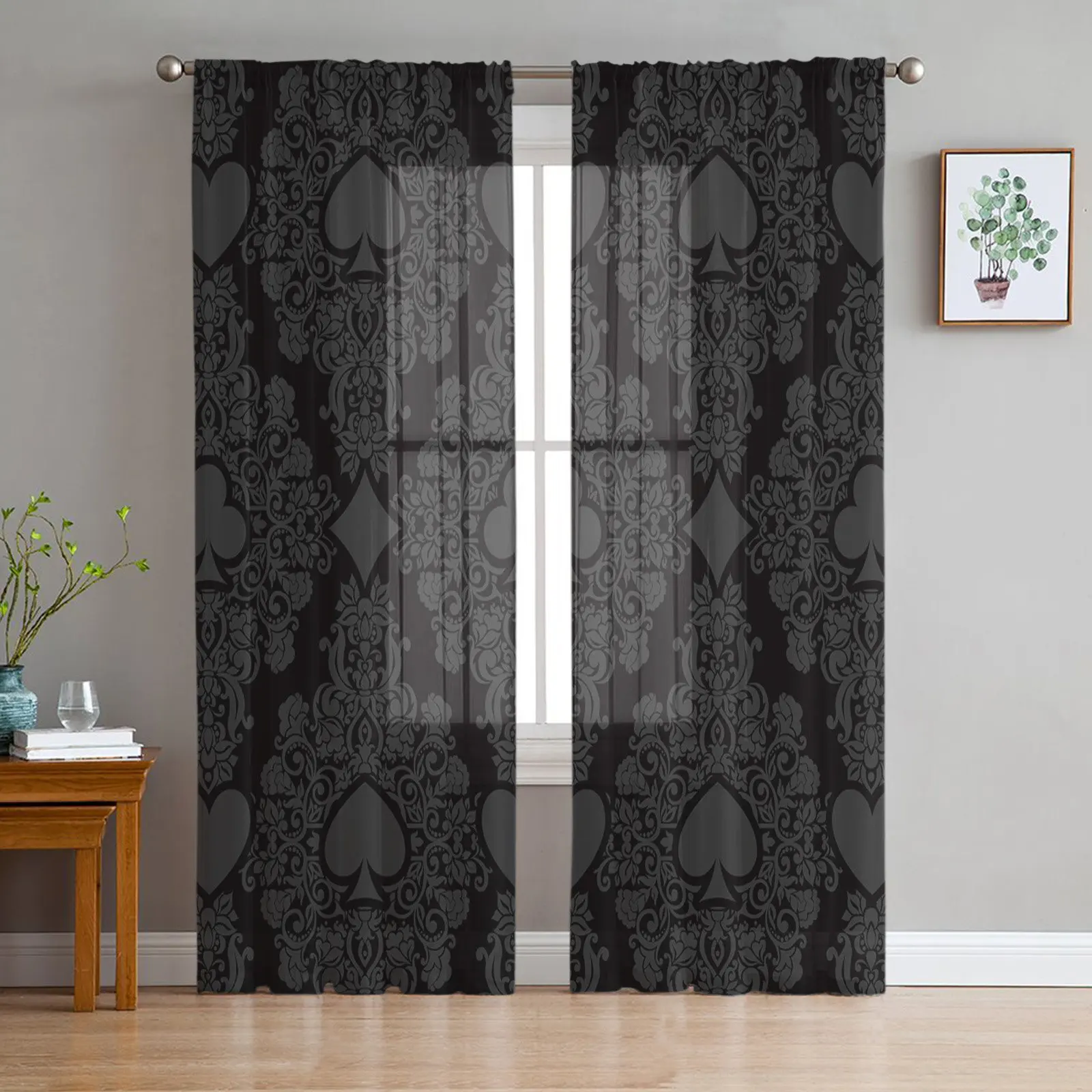 

Black Poker Flowers Tulle Curtains for Bedroom Hall Living Room Decor Chiffon Sheer Voile Curtain for Balcony Kitchen Home Drape