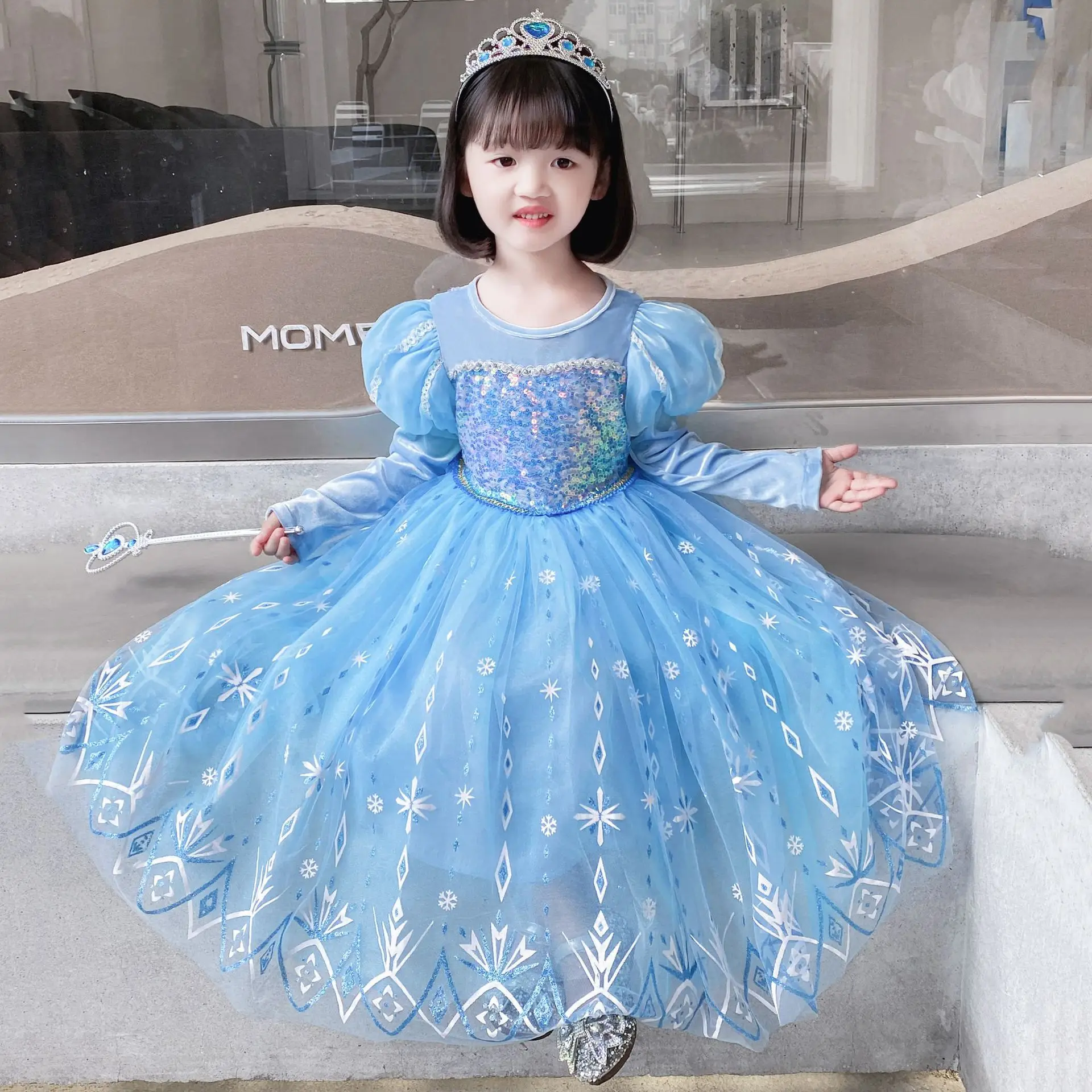 Elsa Anna New Style Cosplay Costume Tulle Elsa Anna Girl Princess Dress Cartoon Girl Cosplay Snowflake Performance Costume