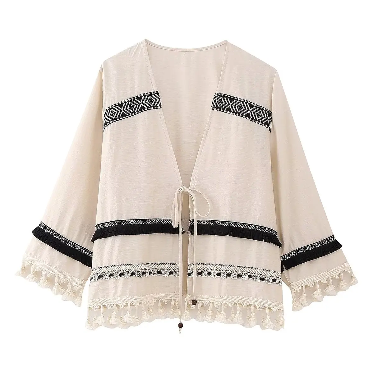 

Women 2023 New Fashion summer Fringed ornament Cardigan Jacket Vintage Long-Sleeved Loose Casual All-Match Chic Female Top mujer