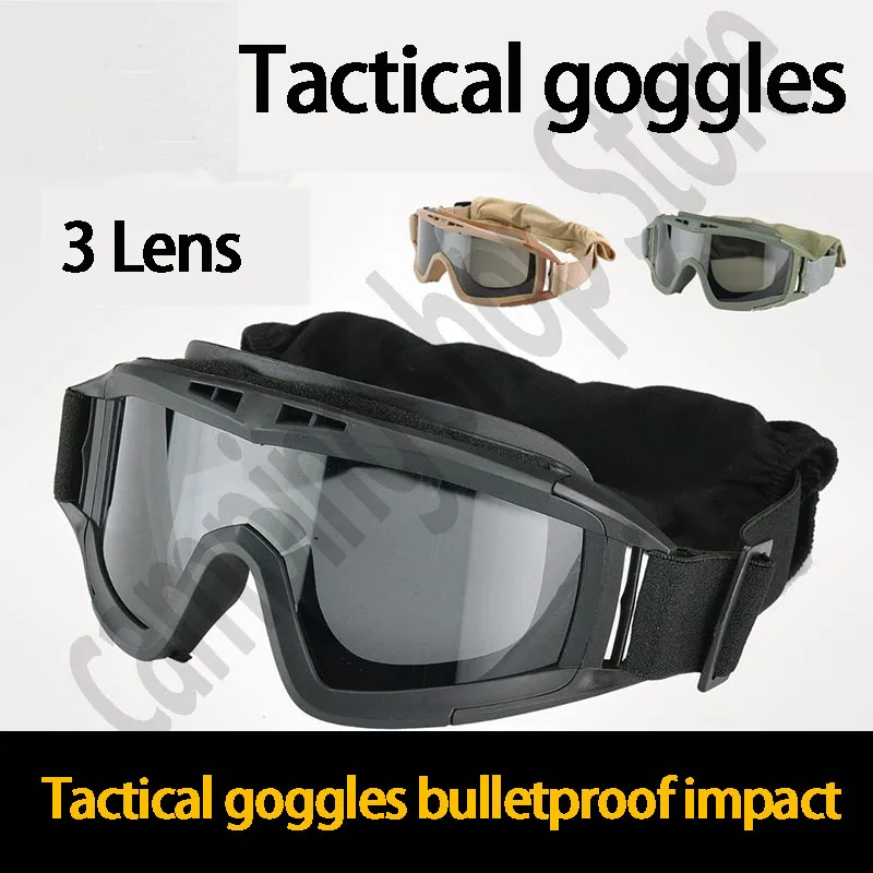 

Tactical Goggles 3 Lens Windproof Military Army Shooting Hunting Glasses Eyewear Outdoor CS War Game Airsoft Paintball Glasses