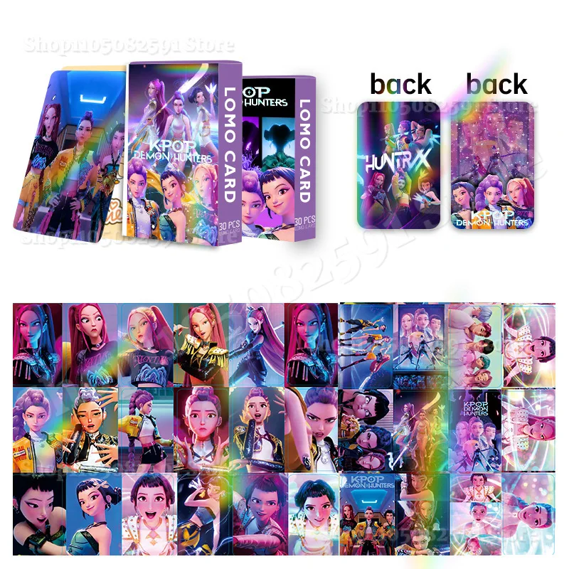 Фото Новые 92/30 шт. Kpop Demon Hunters 30 лазерных карт K-POP Witch Hunt мультяшная серия аксессуары ЛОМО маленькие карты для вечеринок подарки №5