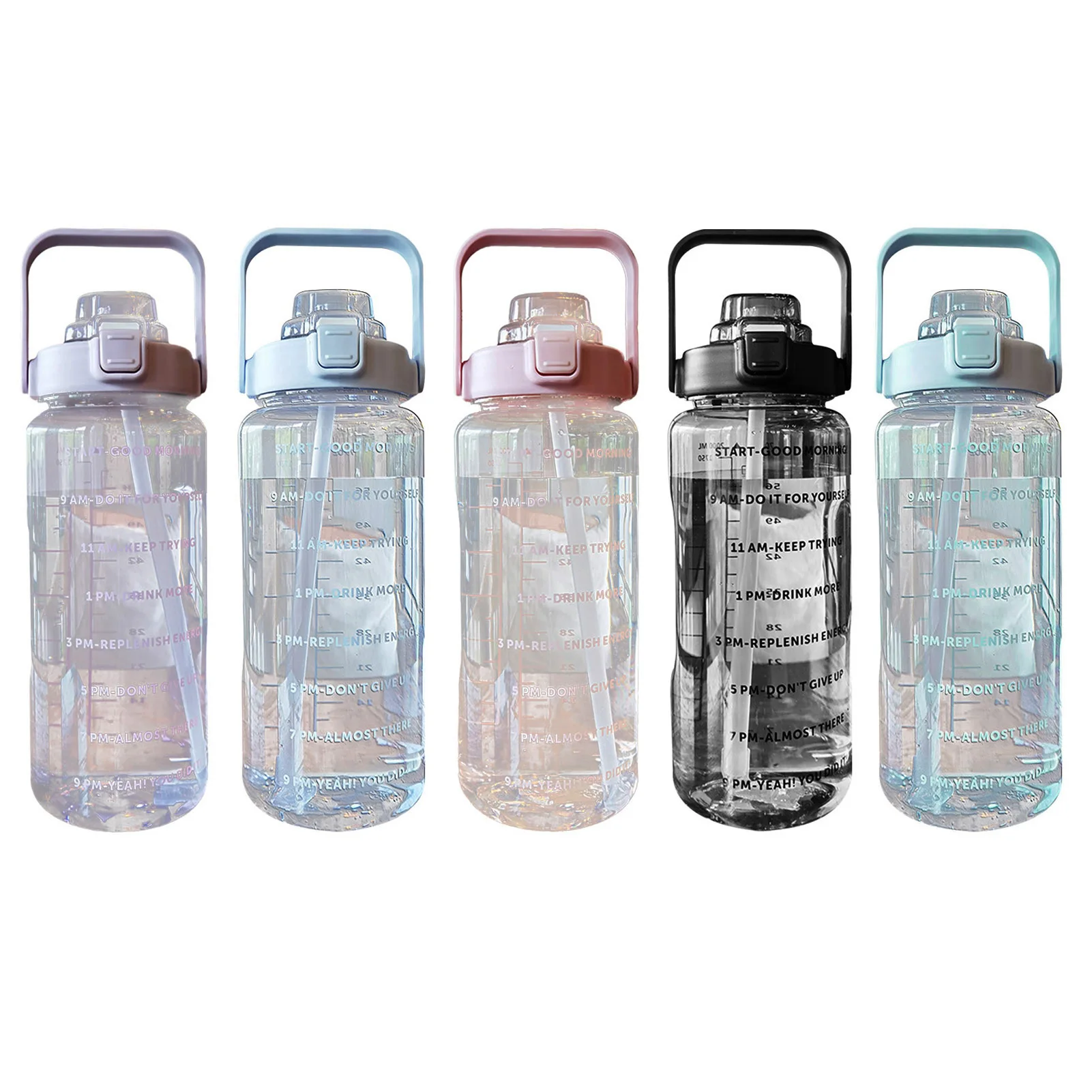 

2L Portable Large-Capacity Water Bottle Time Marker Leak-Proof Cup Drinking Bottle With Straw Outdoor Sports Travel Kettle