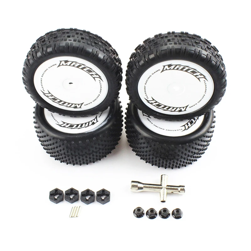 

4Pcs Front And Rear Wheel Tires Tyre With Adapter Nut Kit For Wltoys 104001 1/10 RC Car Upgrade Parts Accessories