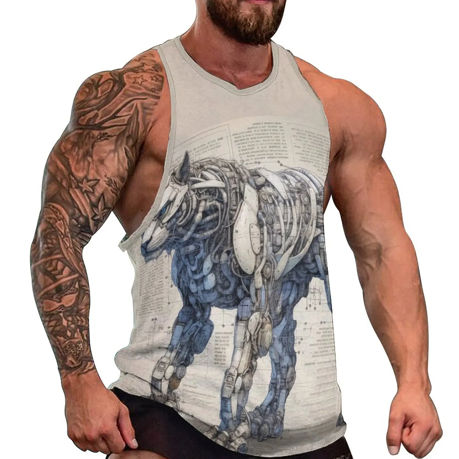 

Футболка мужская оверсайз с принтом тигра, Пляжная спортивная одежда, рубашка без рукавов, для воркаута и тренировок с принтом роботов