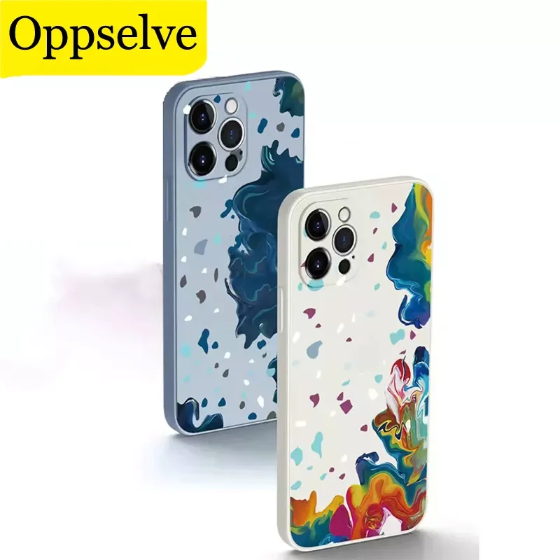 

Original Silicone Oil Painting Soft Phone Cases For iPhone 12 11 Pro Max Mini XS XR X 7 8 6 6S Plus SE Square Shockproof Coques