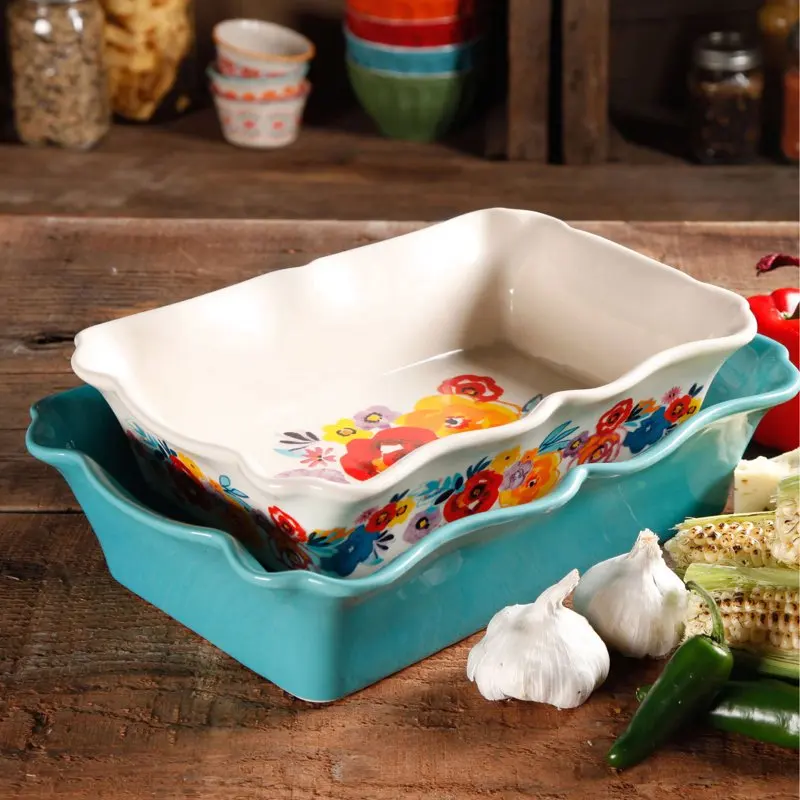 

2-Piece Rectangular Ruffle Top Ceramic Bakeware Set