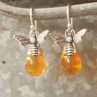 retro little bee water drop earrings european and american popular water drop amber exaggerated earrings