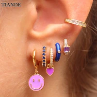 tiande silver color gold plated hoop earrings for women enamel cz zircon piercing dangle earrings 2022 jewelry wholesale