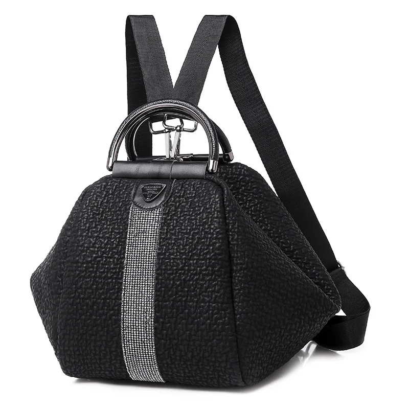 

Black PU Bag Female Fashion Designer Backpack For Women Shoulder Bag Diamond-Studded Elephant Pattern Hard Handle Luxury Handbag