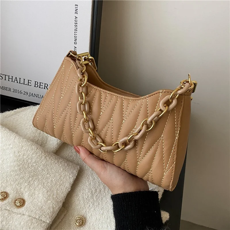 

Fashion Women Underarm Bags PU Leather Shoulder Bags Ladies Chain Designer Luxury Handbag Female Travel Purse Tote