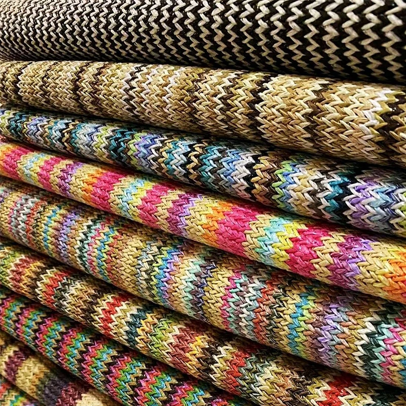 

1yard colorful strip Eco-Friendly PP Raffia Woven Fabric Breathable PP Straw Hand Knit Fabric DIY Beach Straw Hand Bag Material