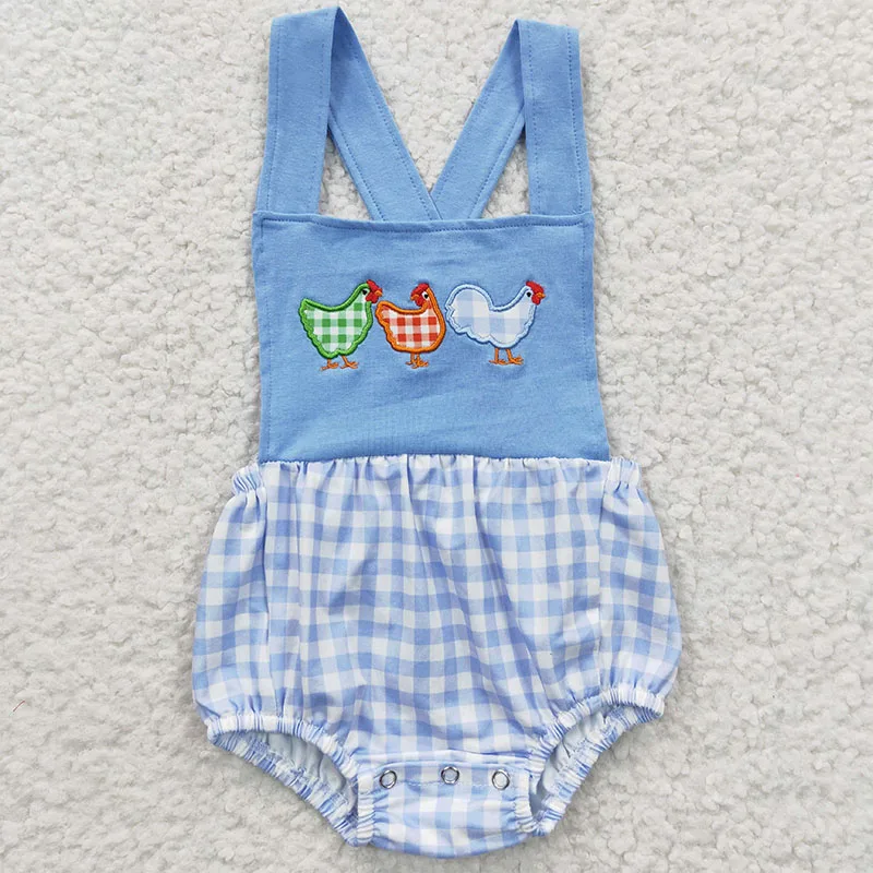 

Baby boy rompers embroidery chick summer boutique newborn clothes with hidden buckle