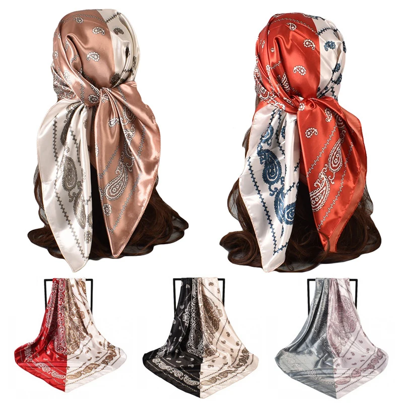 

Lady Wrap Headband foulard 2022 New 90*90cm Retro Brand Women Silk Scarf Bandanna Fashion Bohemian Pattern Square Hijab muffler