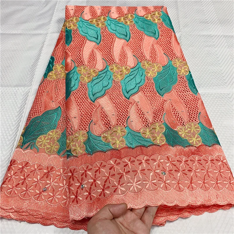 

5 Yard Swiss Fabric Latest Heavy Beaded Embroidery African 100% Cotton Voile Lace Popular Dubai Style For Wedding Party 7L090902