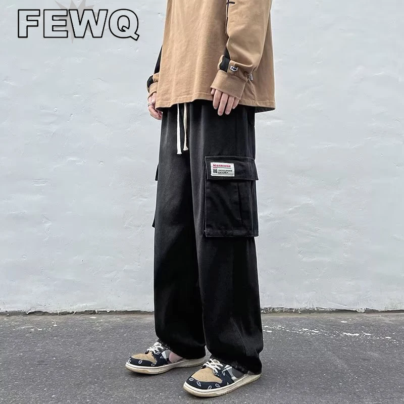

Джинсы FEWQ мужские с кулиской, винтажные прямые брюки с вареным эффектом, повседневные брюки с несколькими карманами, 24B455, 2022