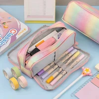 multifunctional stationery pencil case double side large capacity macaron color canvas pen bag storage pouch for students