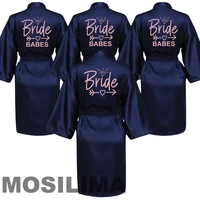 wedding party team bride robe with black letters kimono satin pajamas bridesmaid bathrobe sp039