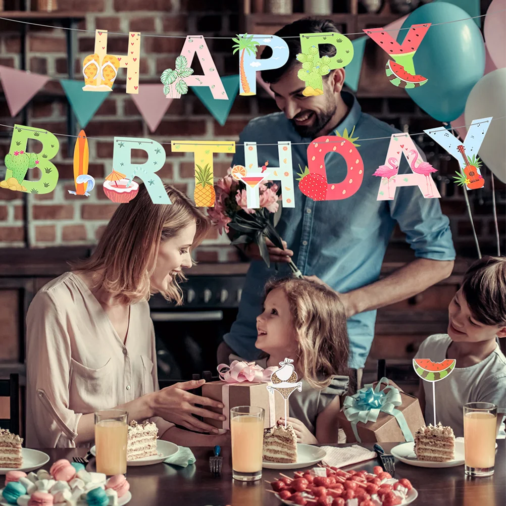 Баннер на день рождения гирлянда с днем украшения флажки фрукты Гавайское