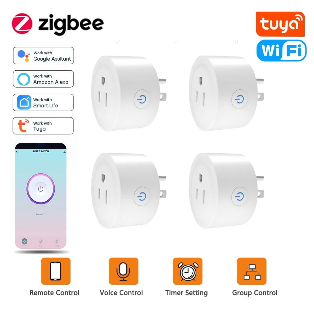 

Tuya Wifi Smart Plug US Mexico Chile Zigbee Socket 10A Power Monitor Outlet Smart Life Sockets Works With Alexa, Google Home