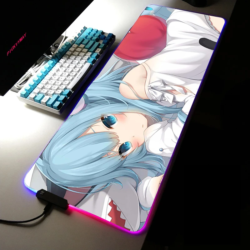 

Anime Gril RGB Mouse Pad Gamer Accessories Large LED Light MousePads XXL Gaming PC computer Desk with Backlit Kwaii Mouse mat