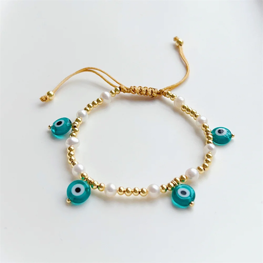 

Evil Eye Charm Bracelet Y2K Accessories Pearl Pulseras Unfade Gold Plated Beads Bracelets Handmade Jewelry for Women Girl Gift