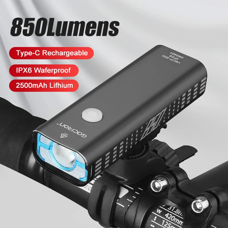 

Gaciron Bicycle Headlight 850lumens Bike Front Light Type-C Rechargeable Lamp Aluminium Alloy Cycling Light IPX6 Waterproof Lamp