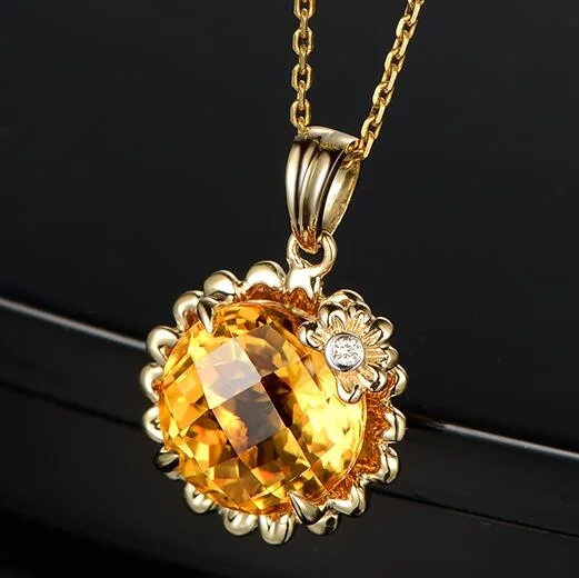 

ANGLANG Yellow Cubic Zirconia Round Shape Pendant Necklaces for Women Girl Gold Tone Choker Chain Jewelry Engagement Gifts