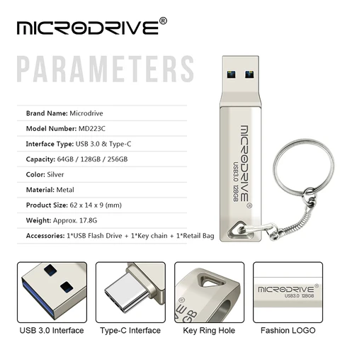 MicroDrive ZH016G0616 металлический флэш-накопитель USB 3.0 64/128/256 ГБ