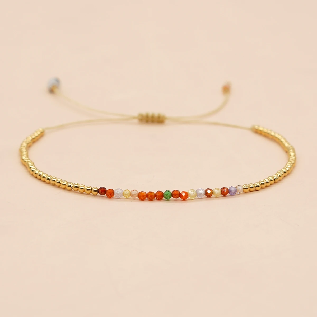

Dainty Design Charm Bracelets Rainbow Crystal Friendship Beaded Bracelet for Women Teen Girl Handmade Gift Summer Jewelry
