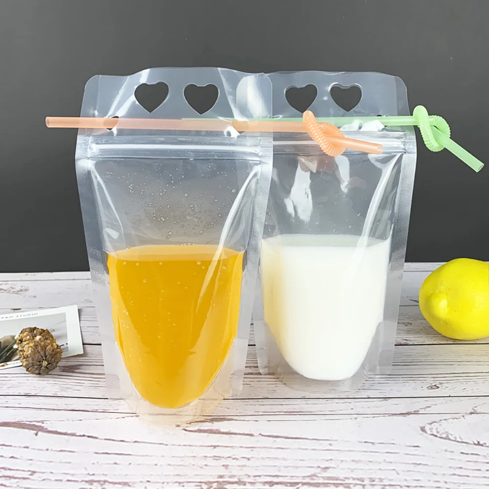 

Magic Drink Pouches with Straw Resealable Ice Drink Pouches Smoothie Bags with Drinking Straws Reusable Juice Pouch Plastic Bag