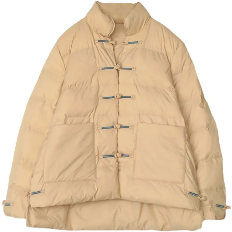 2023 Winter Arts Style Women Long Sleeve Loose Casual Padded Coat Thicken Warm Single Breasted Cotton Coats female Parka