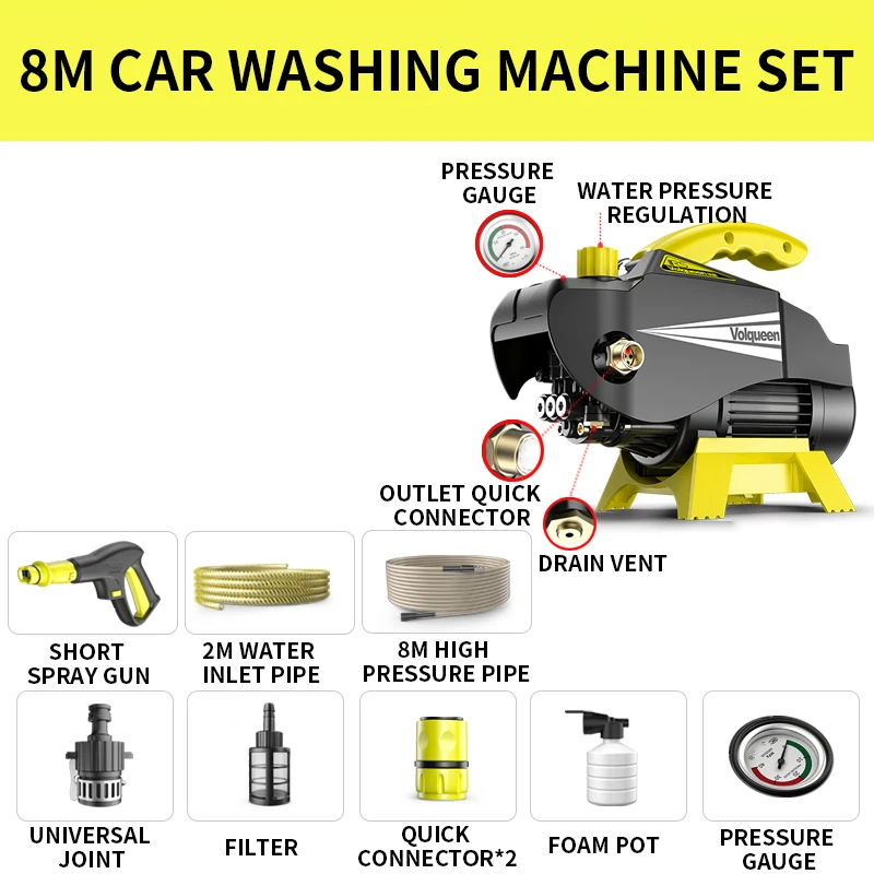 2200W High Pressure Car Washing Machine Portable Household Car Water Pump Car Wash Water Gun Foam Generator Car Cleaning Tools