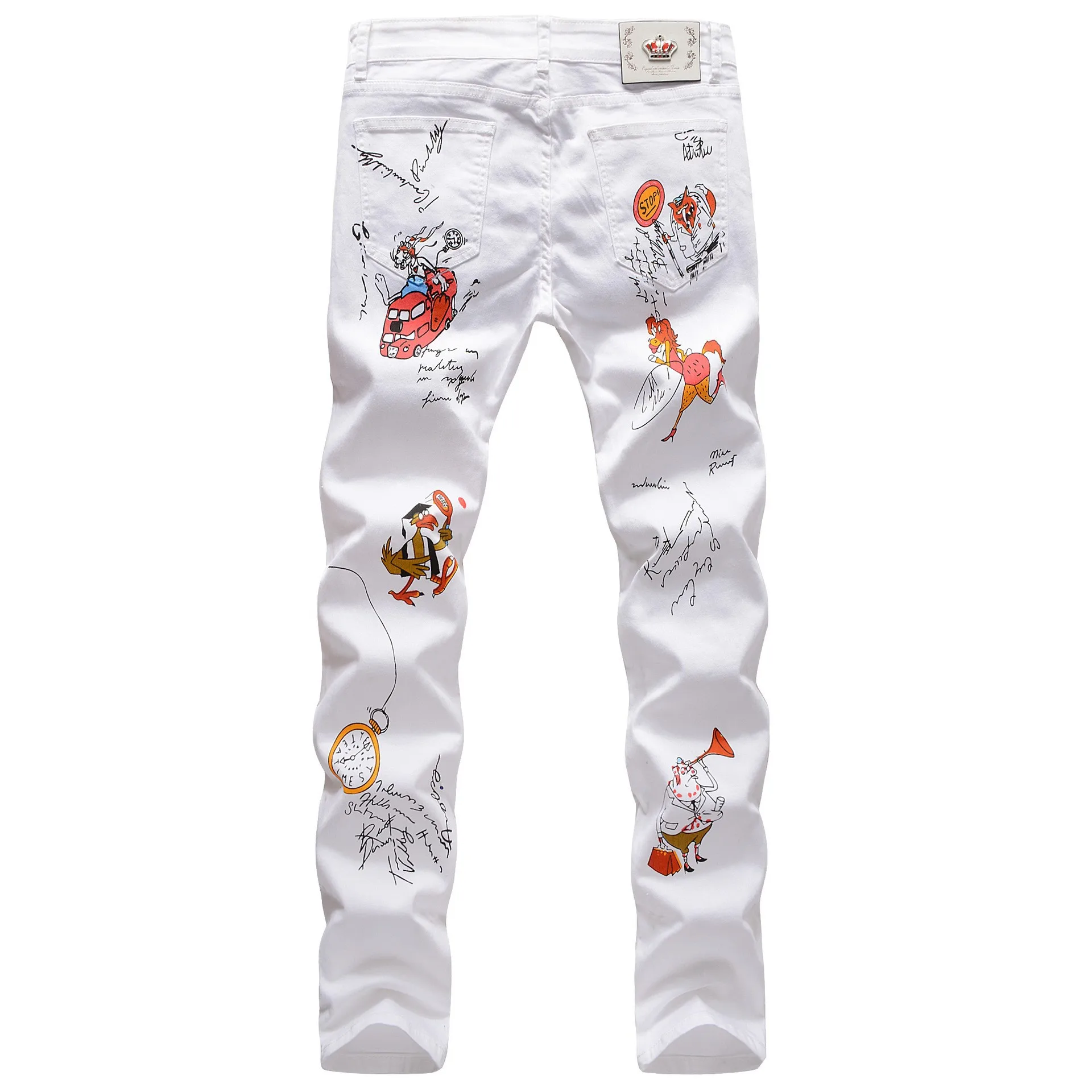 Fashion Streetwear Youth Hip Hop Style Men Jeans New Casual Tide Life In Britain Scrawl Print Male Denim Pants Men Trouser White