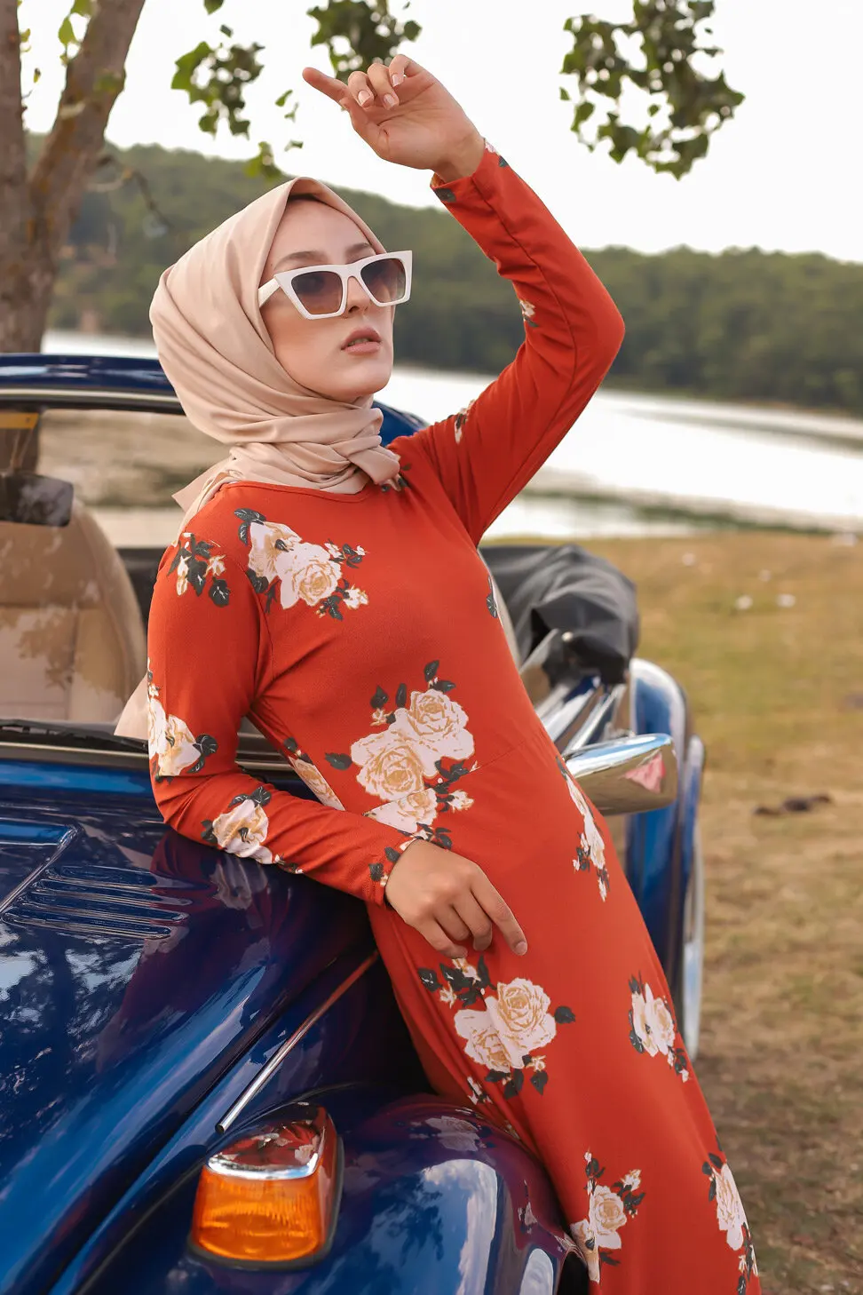 TUGBA Muslim Dress Long Sleeve Floral Print muslim dress code 2021 turkish gown hijab summer