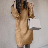 women turtleneck long sleeve sweater dress loose knitted mini dress female pullovers sweater ladies high neck sweater dresses