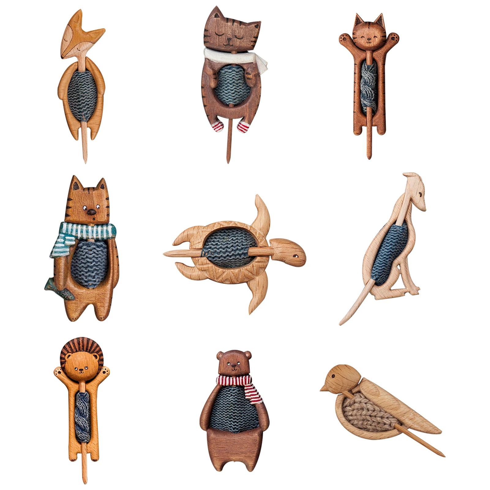 

Vintage Wooden Flat Animal Brooch Pin Flat Funny Cute Cat Fox Lion Bear Shawl Pin Sweater Scarf Buckle Clasp Pins Jewelry Gift