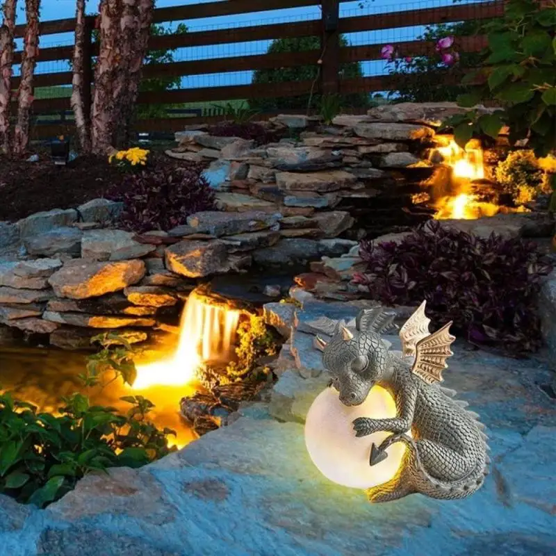 

Garden Dragon Meditation Statue Harvest Resin Ornament Dinosaur Shape Meditation Sculpture Outdoor Garden Decor
