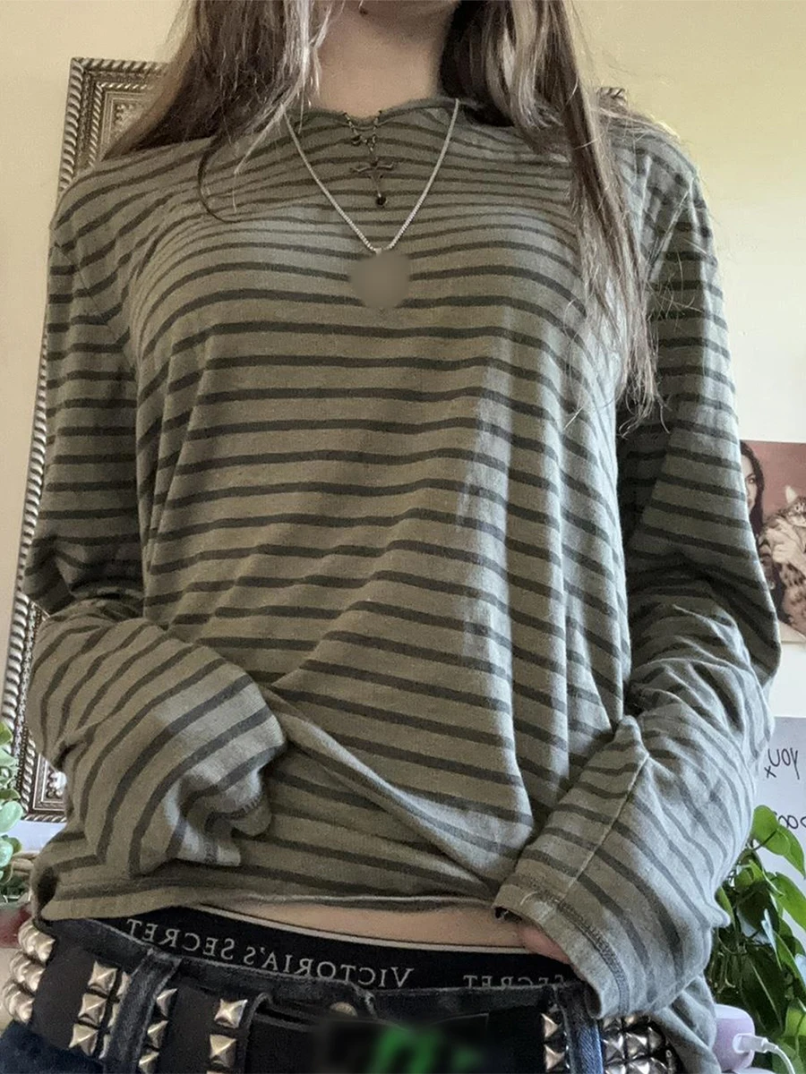 Женские осенние повседневные топы в полоску свободные футболки тонкие пуловеры