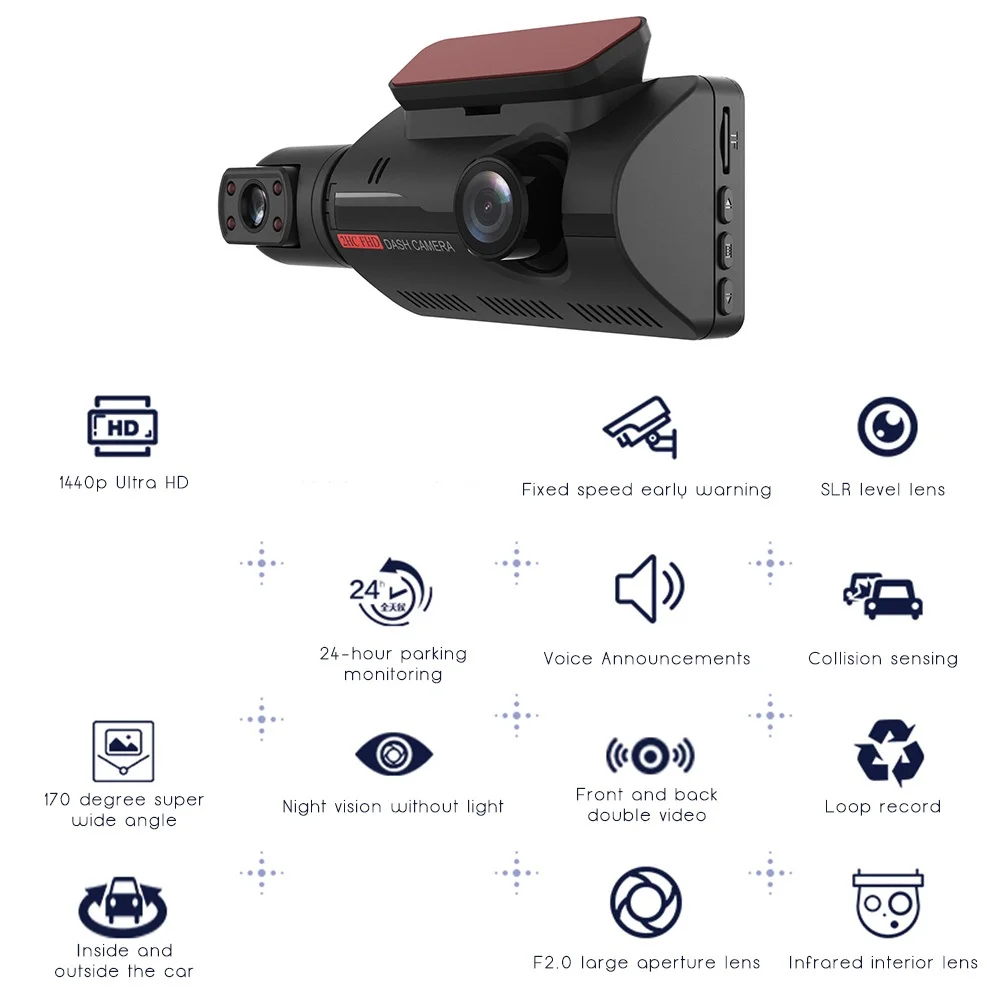 Автомобильный видеорегистратор 2 камеры чип объектива FHD 3 0 дюйма регистратор с