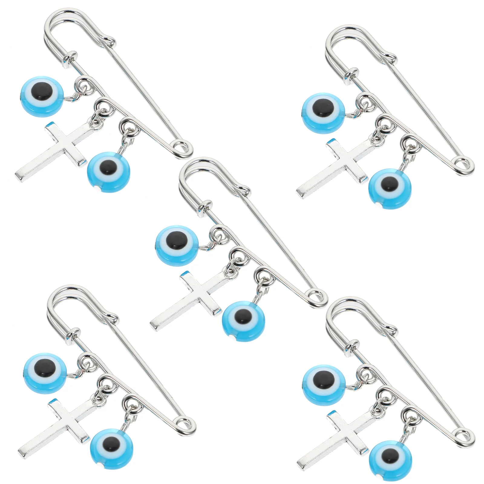 

5 PCS Evil Eye Safety Pin Baby Decor Dress Brooch Pin Evil Eye Brooch Cross Safety Brooch Gift Gifts Women Bulk