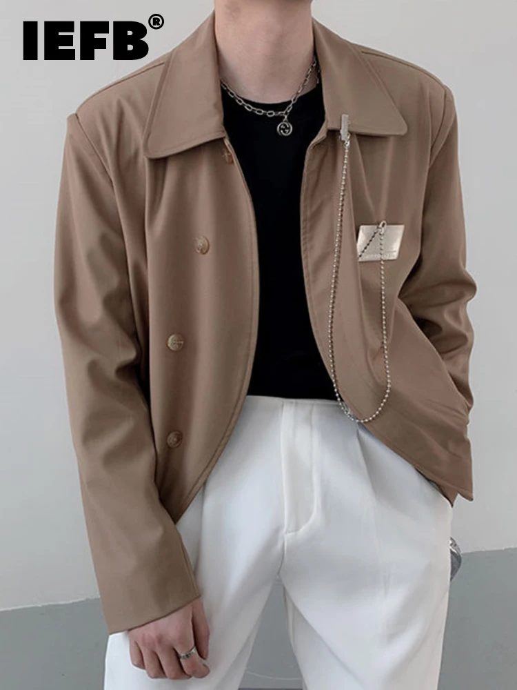 

IEFB Personalized Metal Chest Plate Decorated Short Men's Casual Jacket 2022 New Fashion Lapel Single breasted Top 9A1250